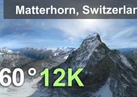 瑞士阿尔卑斯山马特洪山.Matterhorn Mountain, Alps, Switzerland. Aerial 360 video in 12K 1.1GB